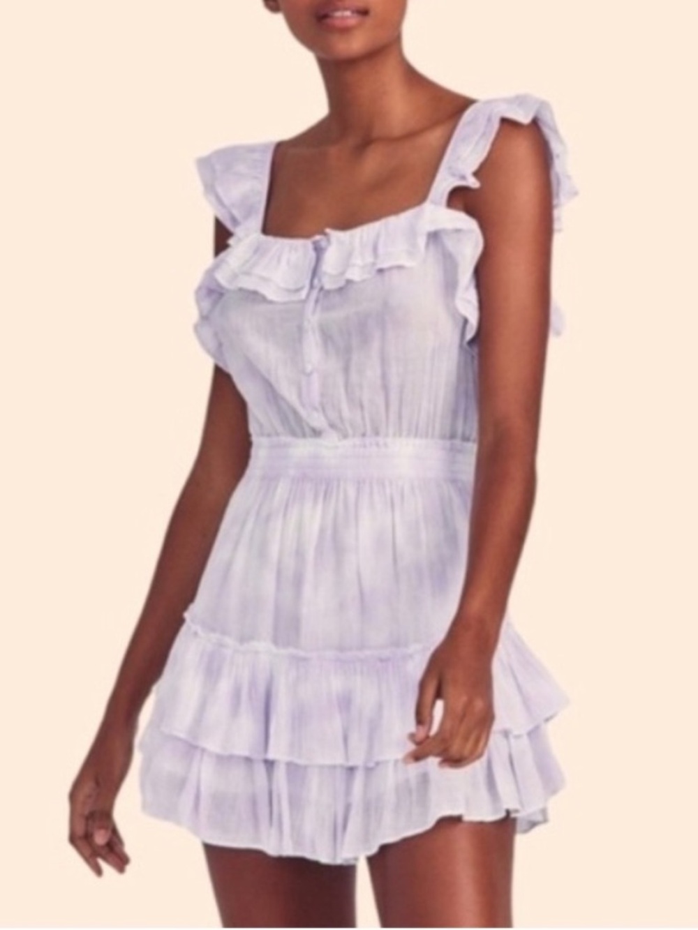 LoveShackFancy Marina ruffle mini dress XS purple white tie dye cotton India